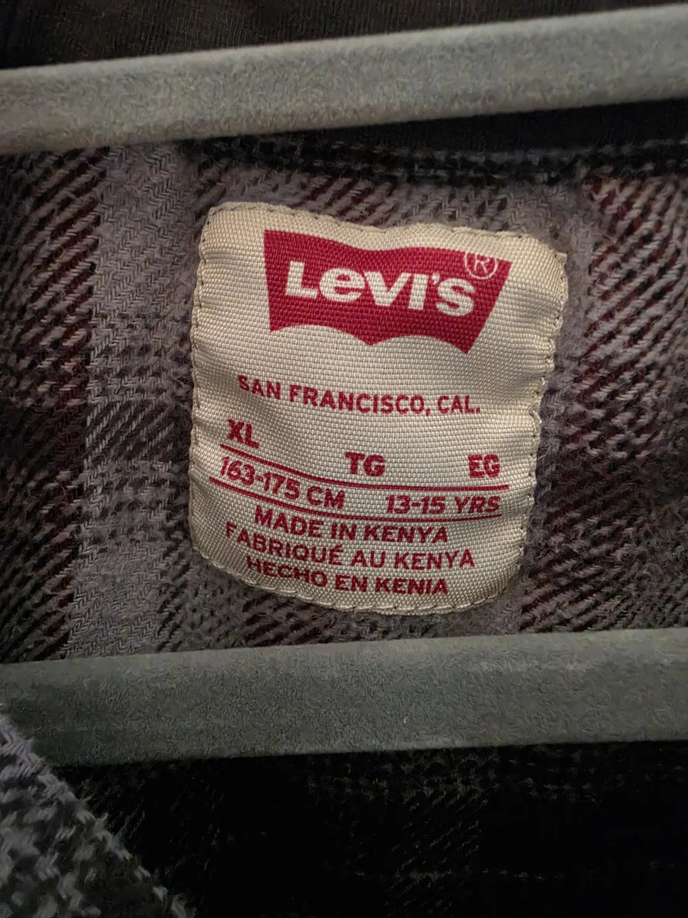 Levi's Men's Plaid Hooded Flannel Shirt Jacket Hoodie Gray/Black/Red Size XL